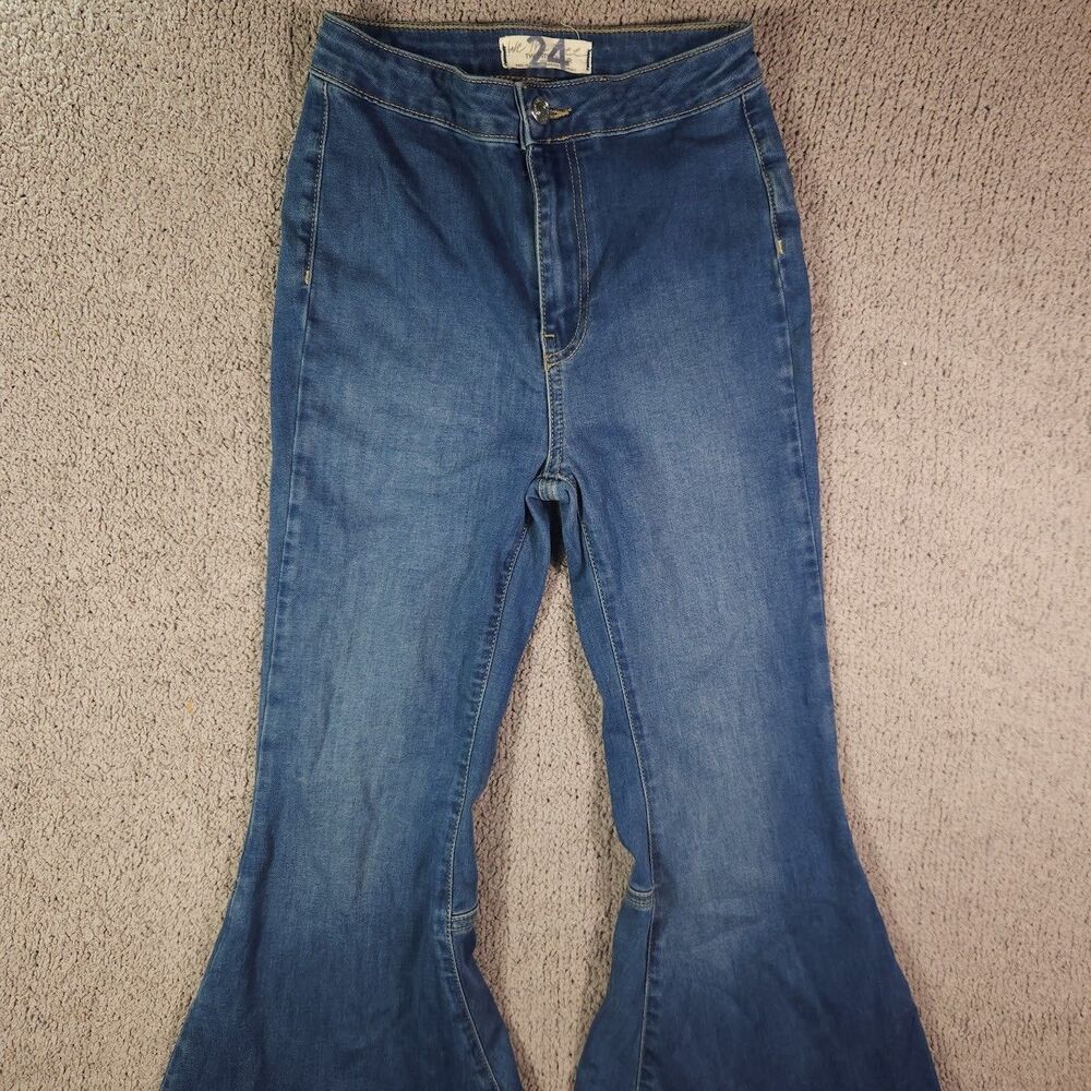 We The Free Just Float On Flared Jeans Womens 24 Blue Medium Wash Raw Hem Boho